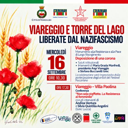  Mercoledì 16 settembre 2026 ore 17.30 Presso la Villa Museo Paolina Bonaparte Conferenza “Non solo staffette. La Resistenza al femminile”